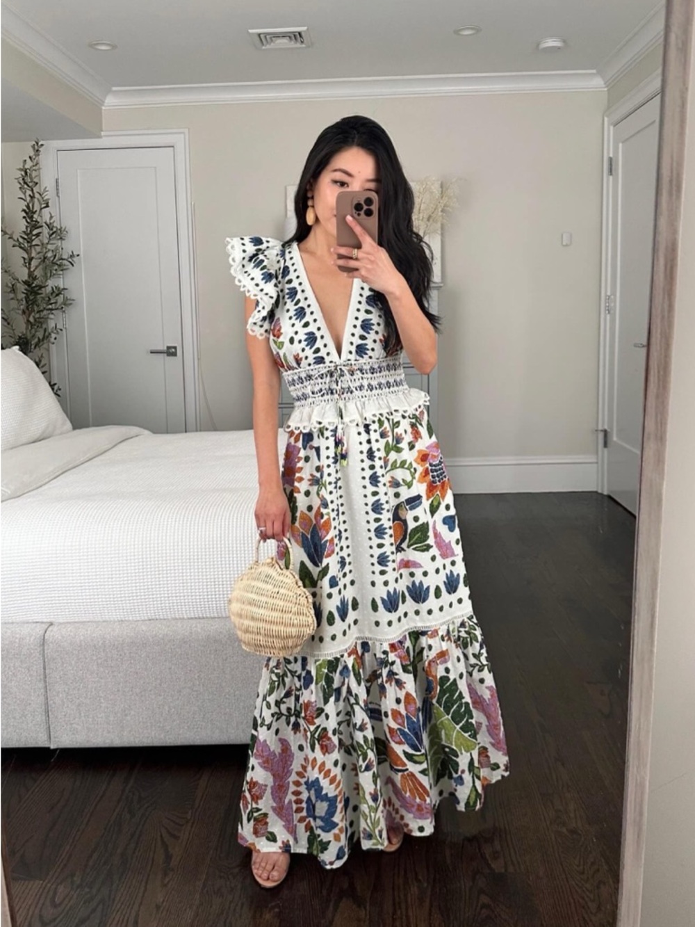 NEW Viral Camila Summer Garden Party Floral Maxi Dress Cotton Scallop Smocked - Picture 9 of 16